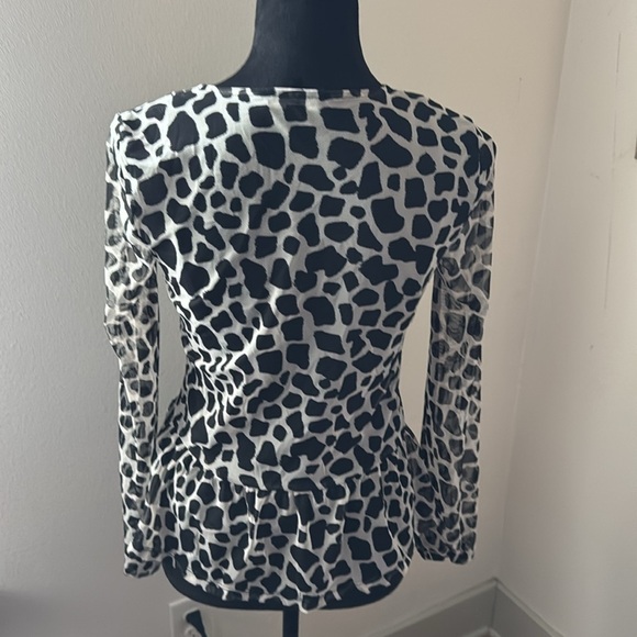 INC Animal Print Lace Up blouse semi sheer ruffle hem long sleeves Sz XS top - Picture 6 of 11